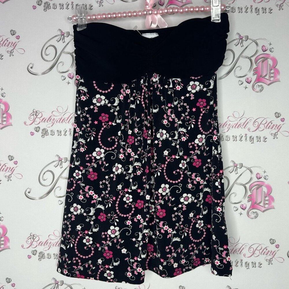 Suzy shier tube top floral bustier cupped tank flowers black pink white y2k